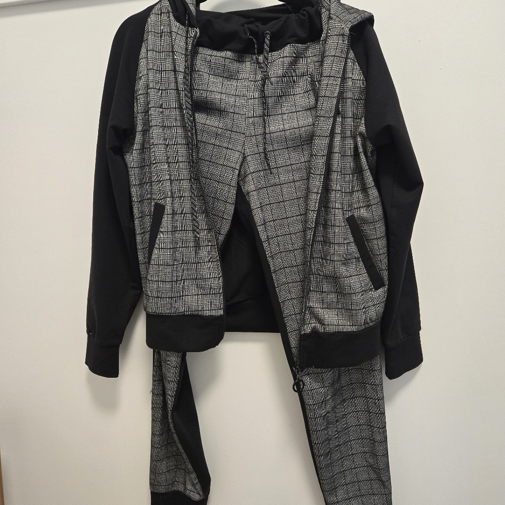 Black and Gray Plaid Tracksuit